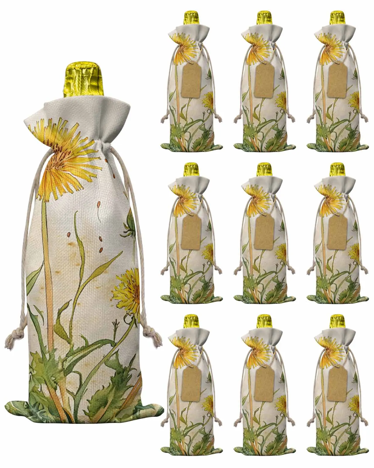 

10pcs Wine Bottle Covers Orange Watercolor Flower Wine Holder Carrier Packaging Bag Wedding Party Decor Gift