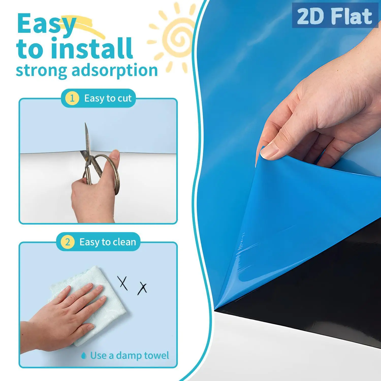 1 قطعة ملصق حائط على شكل سبورة بيضاء مقوسة قابلة للفصل باللون الأزرق الفاتح، ديكور غرفة المعيشة وغرفة النوم