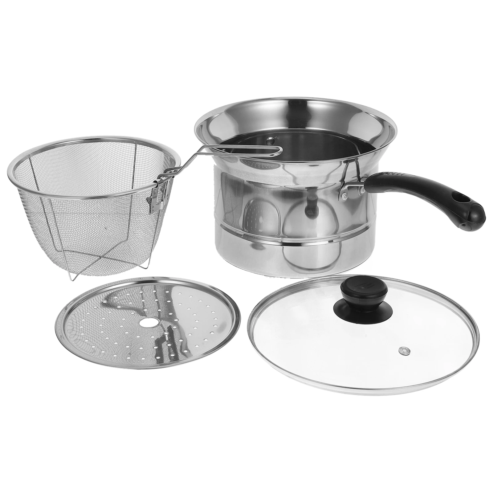 

1 Set Stainless Steel Steamer Pot Ergonomic Handle Deep Fryer Soup Saucepan Chip Pan With Basket Nonslip Base Anti-Scald Handle