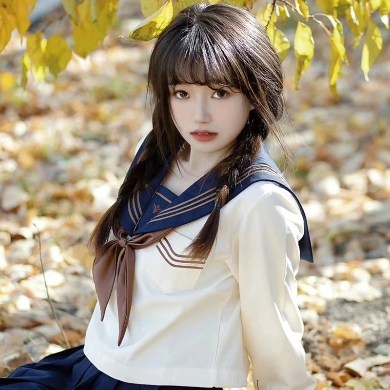 Abito da marinaio giapponese Uniforme scolastica coreana Ragazza Jk Uniforme Ortodossa College Abito da marinaio Basic Donna Manica corta/lunga Seifuku