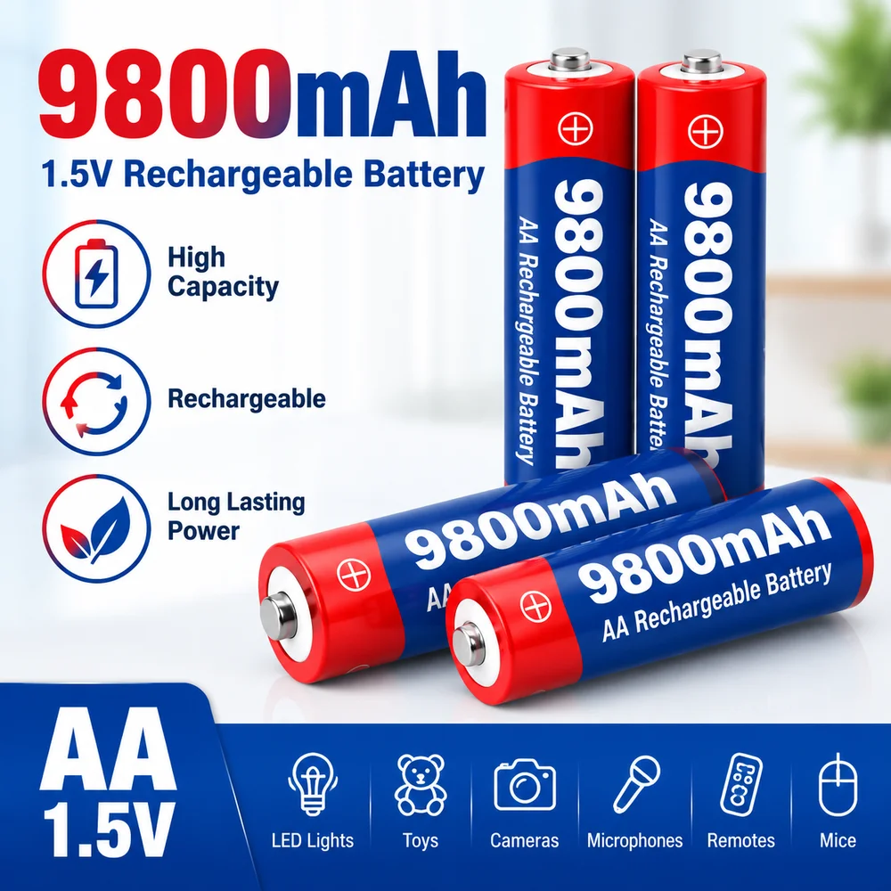 Batteria ricaricabile Dolidada 1,5 V, modello AA da 9800 mAh e modello AAA da 8800 mAh, ideale per giocattoli telecomandati e torce elettriche.
