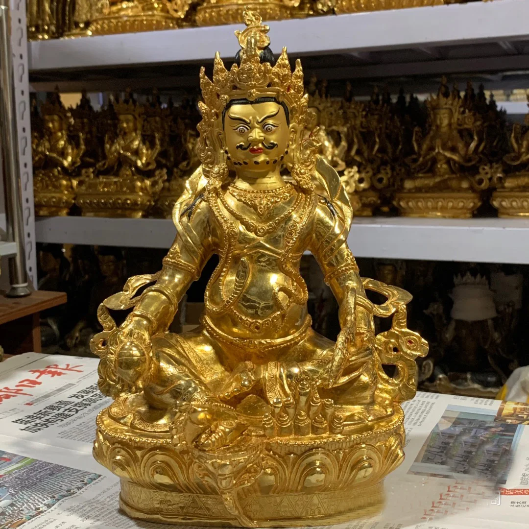 30cm large GOOD Buddhist supplies Temple buddha statue Buddhism LUCK yellow Jambhala fortune god copper gold-plating