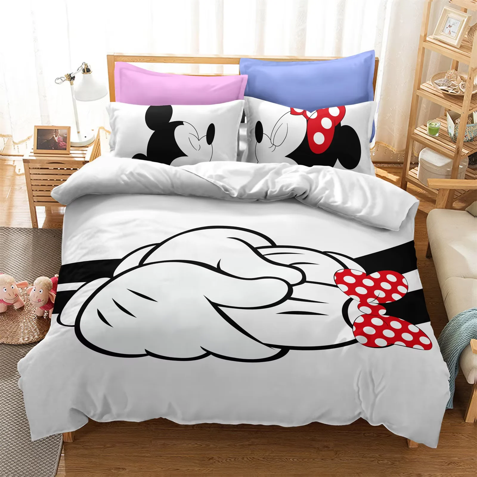 Juego de cama de Mickey, funda nórdica con estampado de dibujos animados, edredón universal, adecuado para niños y adultos, juegos de fundas de tamaño doble