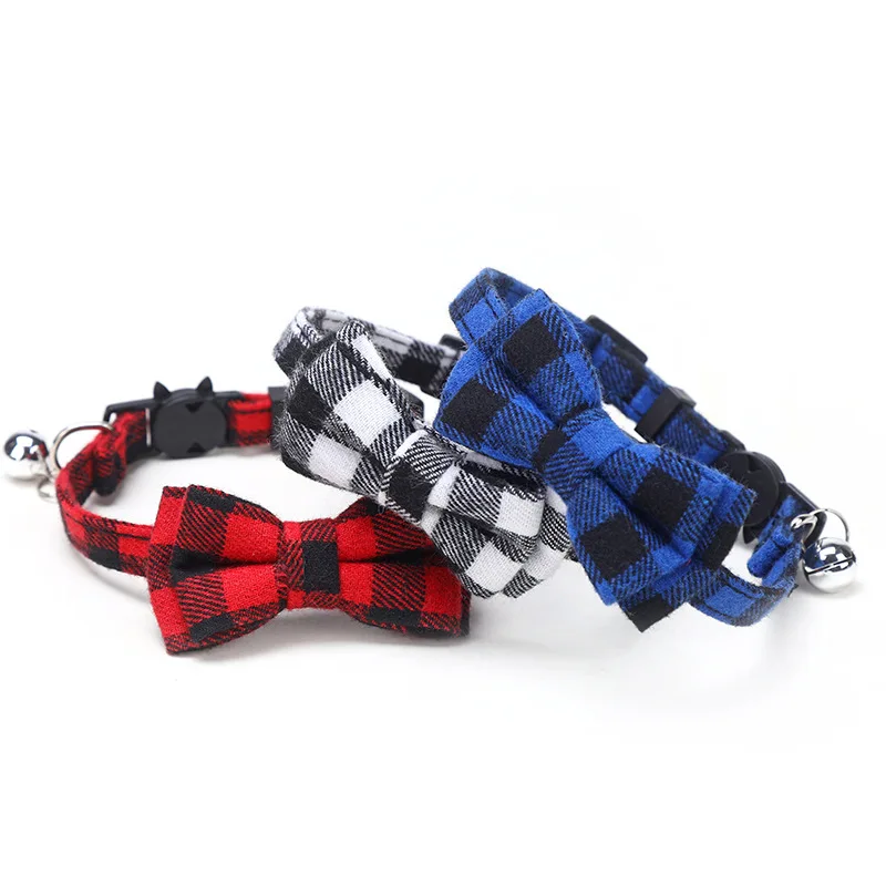 Christmas Pet Necklace Adjustable Strap Dog Accessories for Dog Collar Bowknot Cat Pet Collar Bow Tie Bell Puppy Plaid Necktie