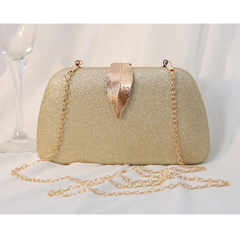 Women Wedding Leaf Clutch Formal Evening Bag Female Elegant Banquet Cocktail Prom Party Handbag Chain Crossbody Shoulder Bag