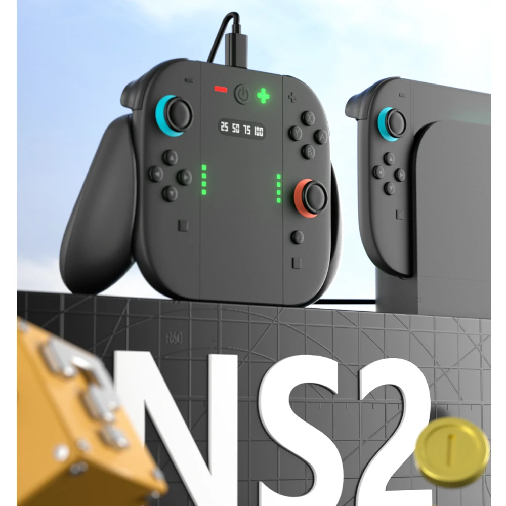 

Зарядная ручка с аккумулятором для контроллера Switch 2, док-станция для зарядного устройства с ручкой JoyCon для Switch 2, адаптер зарядного устройства Joy-Con