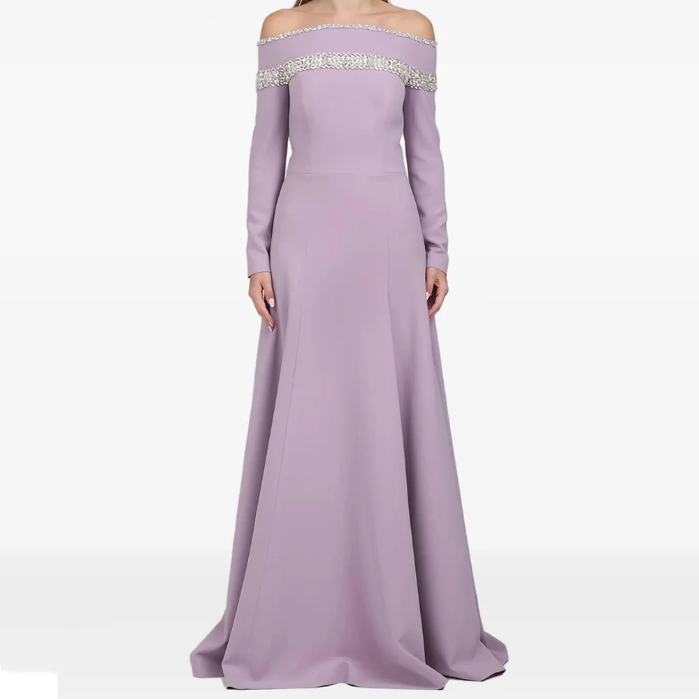 

Вечерние платья А-силуэта для женщин, длиной в пол, с открытыми плечами, с длинными рукавами, для выпускного вечера, модные, с кристаллами, драпированные, на заказ