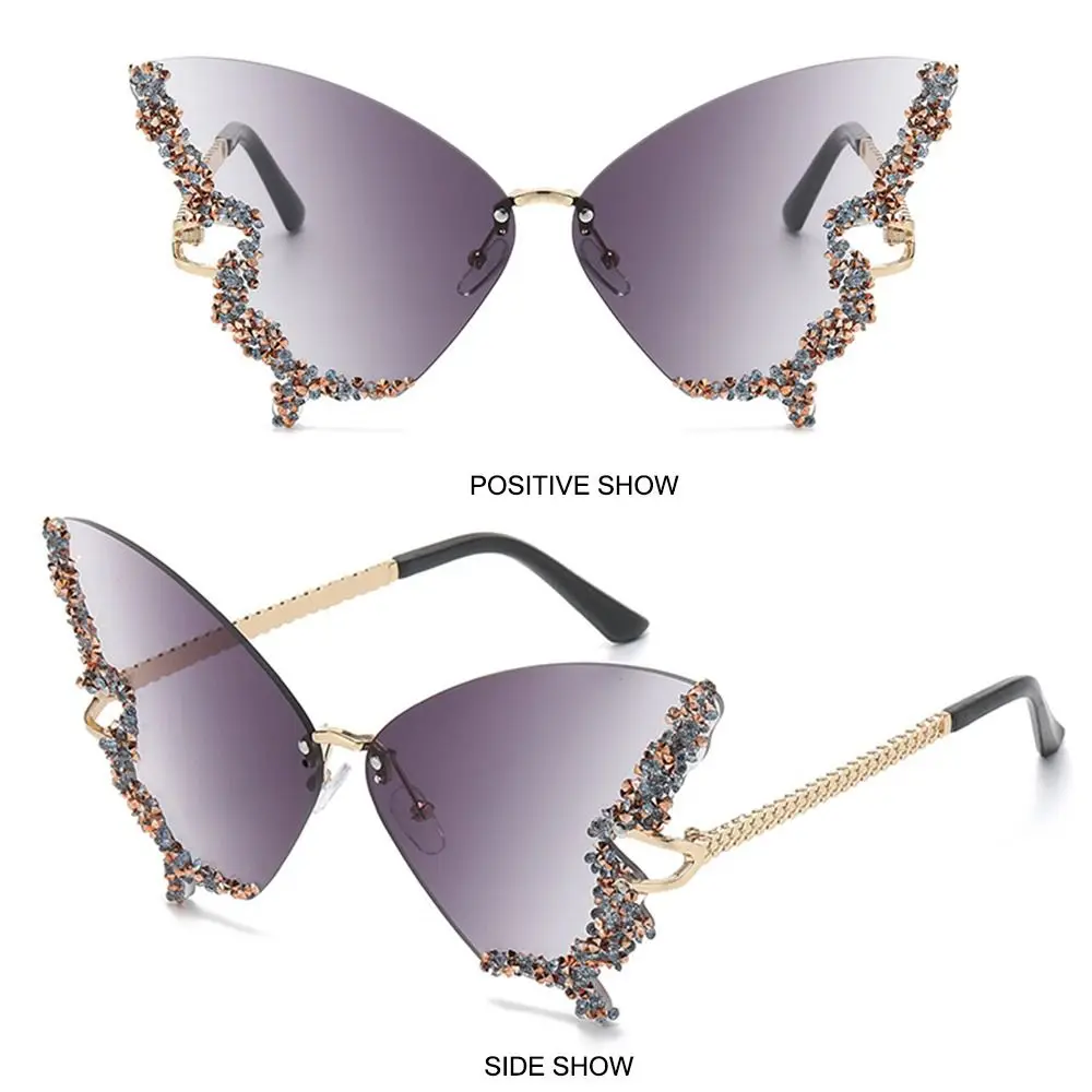 Rhinestone Y2K Eyewear Oversized Ladies Shades Bling Sun Glasses Butterfly Sunglasses Purple Sunglasses for Women