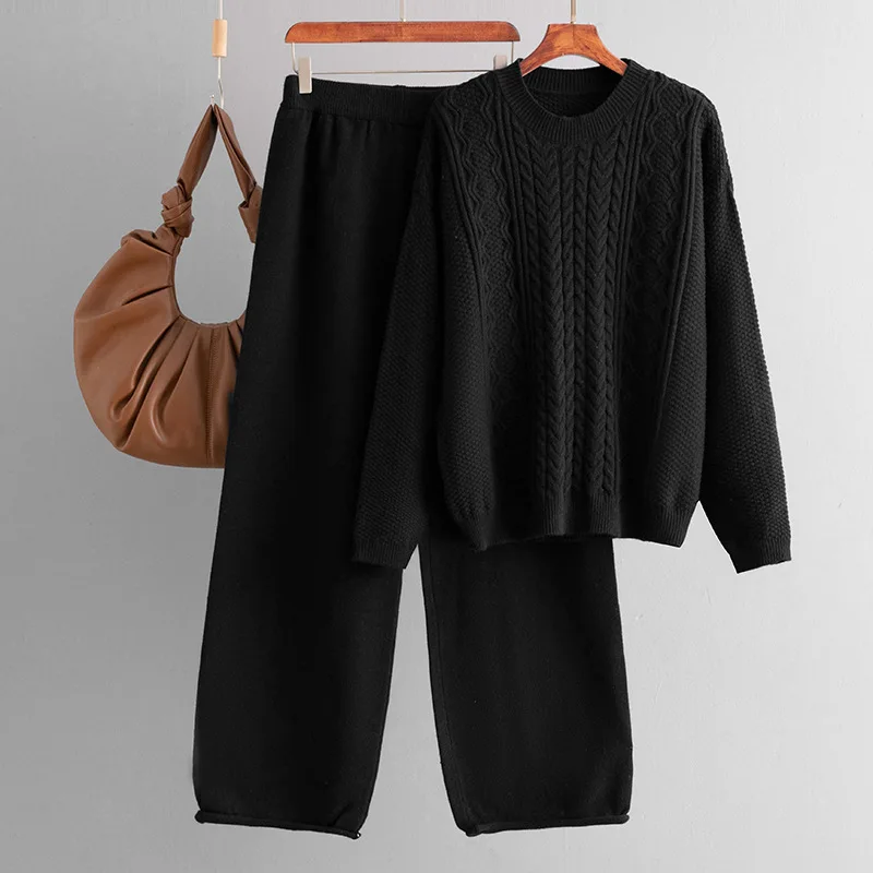 Muslim Women 2 Piece Sets Pullover Sweater Wide Leg Pants Ensemble Casual Knitwear Outfits Autumn Winter Knitting Suit 2025