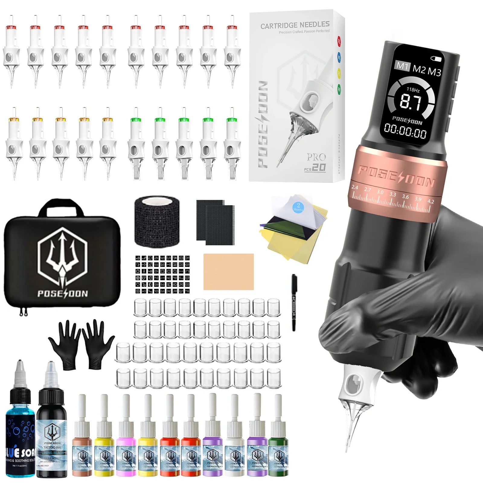Tattoo Kit POSEIDON V6 Tattoo Stift Kit Für Permanent Make-Up Tattoo Maschine Kit Einstellbare Drahtlose Tattoo Netzteil Tattoo Gun