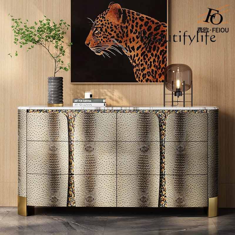 

Premium light luxury chest meal edge Italian custom marble bedroom TV bedside storage storage cabinet