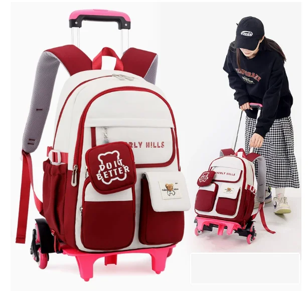 Kids Wheeled Boys Girls Backpack with 6 Wheels  Black Wheeled Boys Rolling Backpack for Girls Boy Elementary Middle School Bags