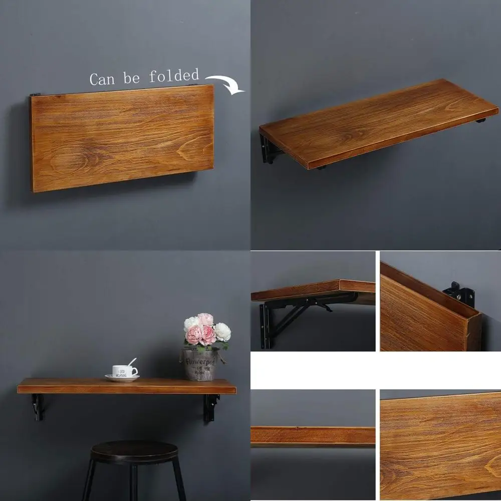 

Rustic Pine Folding Wall Desk, Industrial-Style Workbench with Drop Leaf for Dining, Study, or Bar Use