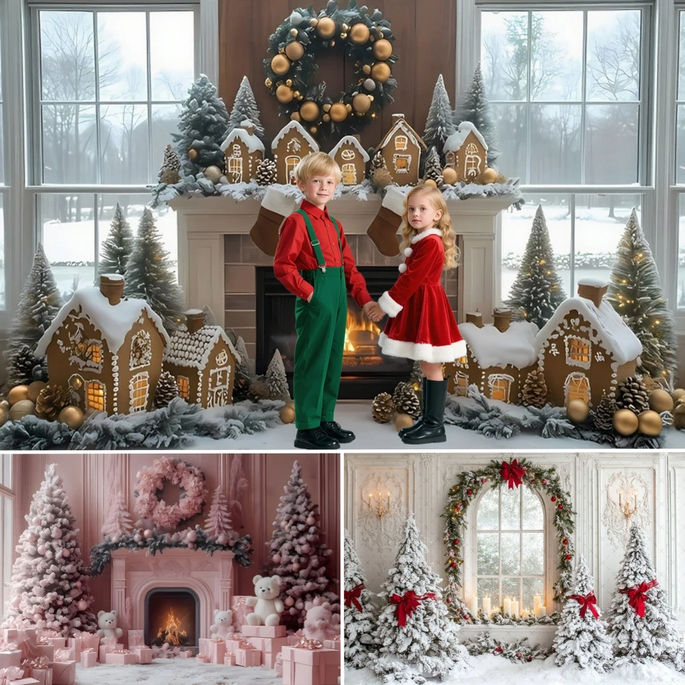 

Christmas Fireplace Backgrounds For Photograph Gifts Christmas Tree Family Part Eve Decoration New Year Backdrop Cover
