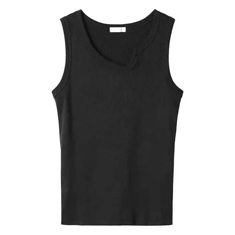 

2XL Men's Tank Tops Fashionable Casual Sleeveless Top Summer Irregular Neck Vest Polyester Fabric Regular Length Slight Stretch