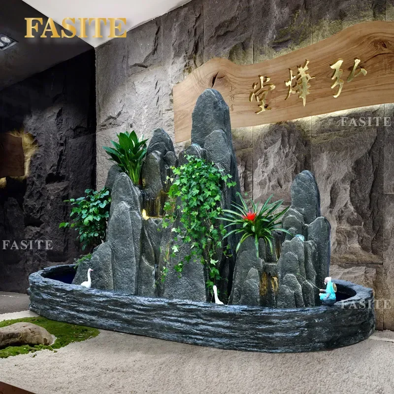 Large Indoor Rockery Water Fountain with Flowing Circulation for Living Room Balcony Floor Decoration Lucky Landscape Fish
