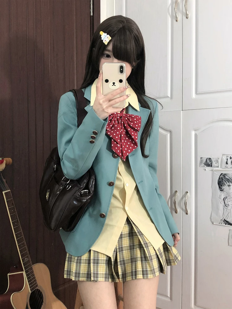 

Original Mint Green Three-Button Suit Jacket And Shirt Set College Style Women's Fashion Spring Autumn Warm Embroidered Badge