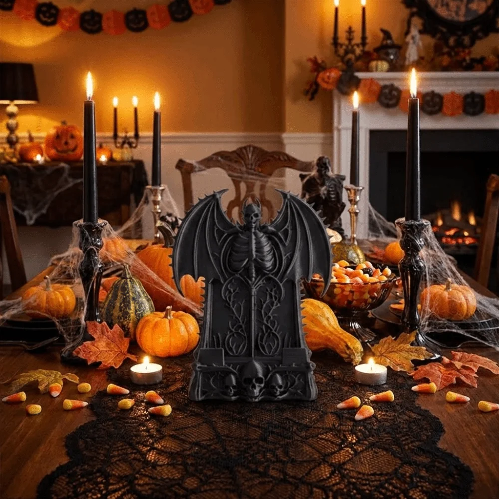3D Printed Skull Phone Stand Dark Fantasy Stable Devil Bat Phone Storage Rack Plastic Spooky Cell Phone Holder Dorm Room