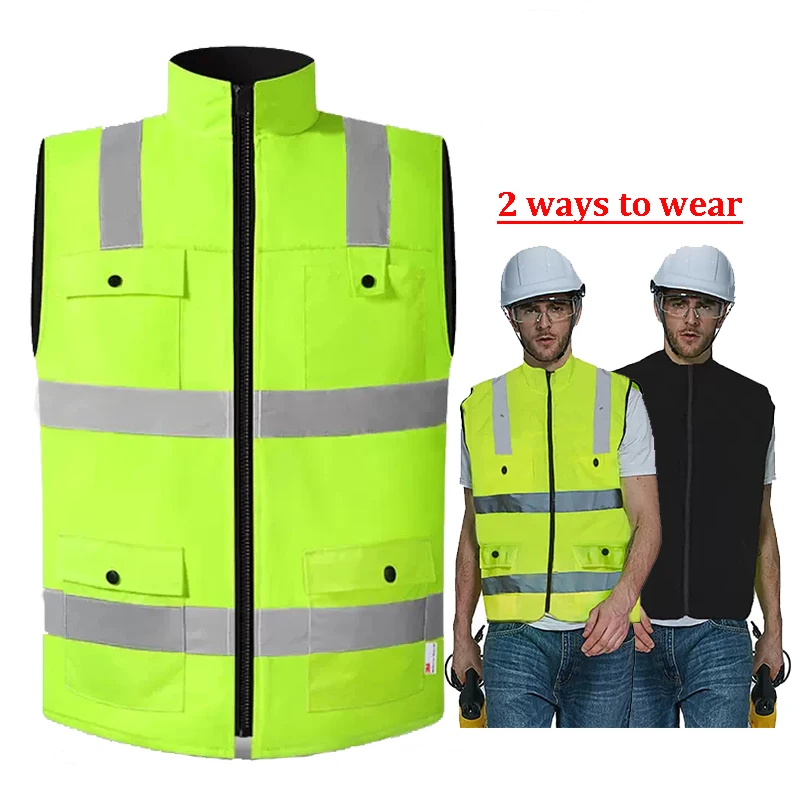 High Visibility Safety Reflective Vest Winter Fleece Warm Vest for Man Hi Vis Workwear Vest Fleece