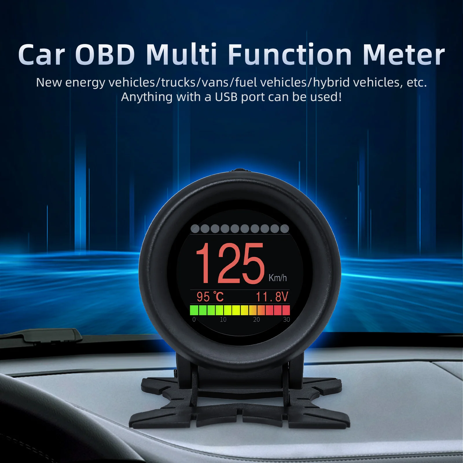 Car OBD Speedometer Head Up Display On-board Computer Digital Meter Mileage Water Temp Oil Pressure Time Distance Speed Gauge