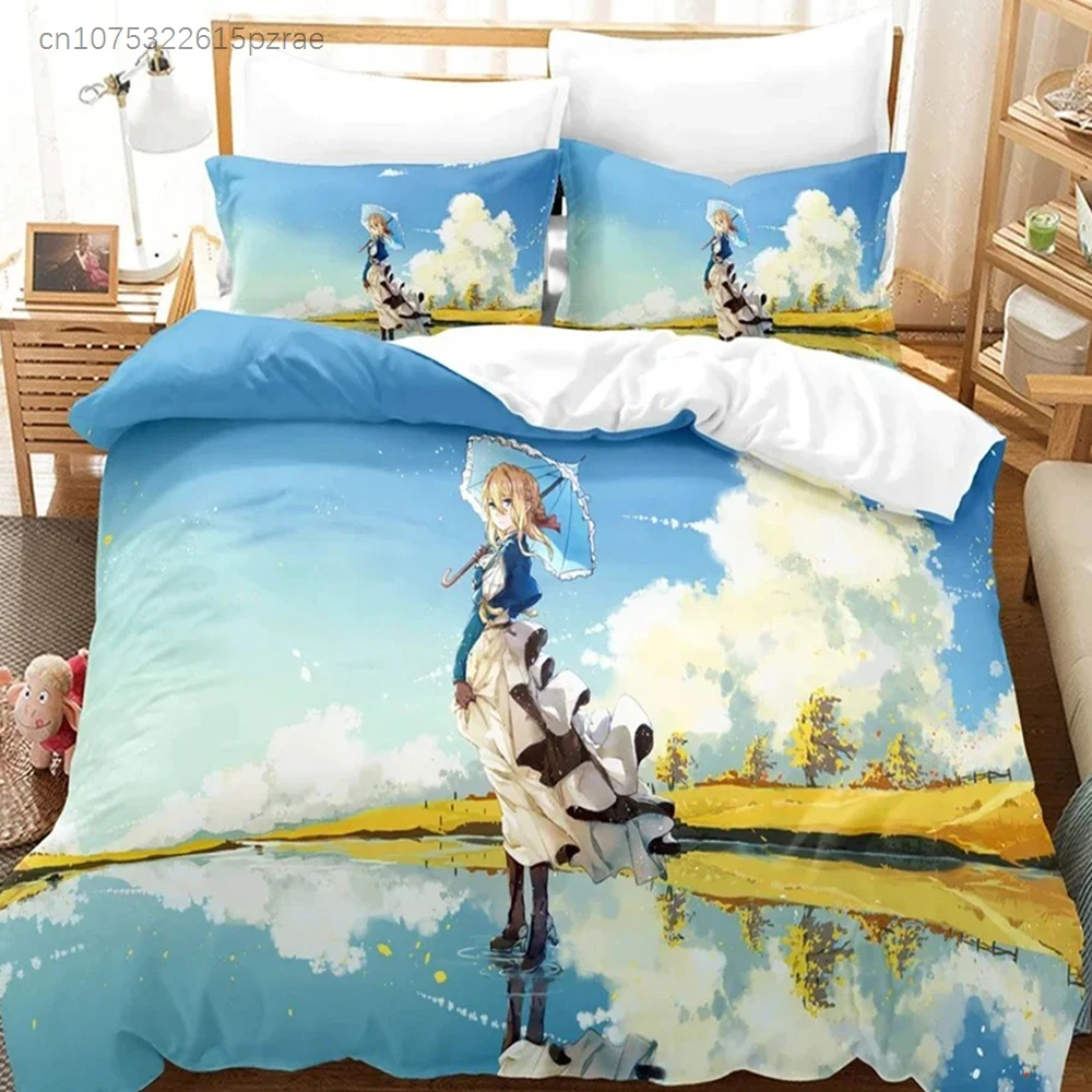 Anime Violet Evergarden Bedding Set Boys Girls Twin Queen Size Duvet Cover Pillowcase Bed Kids Adult Home Textileextile