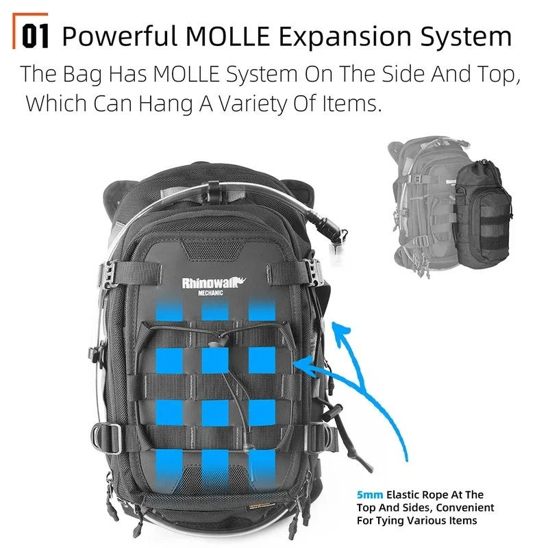 MOLLE Motorcycle Storage Tank Backpack, 9L Multi-pocket Bag with Raincover and 1.5L Water Pouch for Motorbike JJ5476