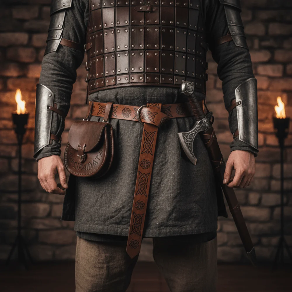 

Retro Embossed Viking Renaissance Belt Vintage PU Celtic Belt Printing Knight Leather Medieval Waistband Photo Pros