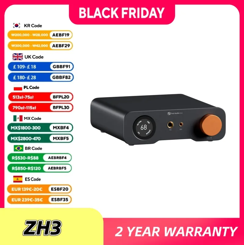 Fosi Audio ZH3 HIFI Headphone Amplifier AKM4493SEQ Desktop DAC Fully Balanced Preamp with Remote 12V Trigger Input