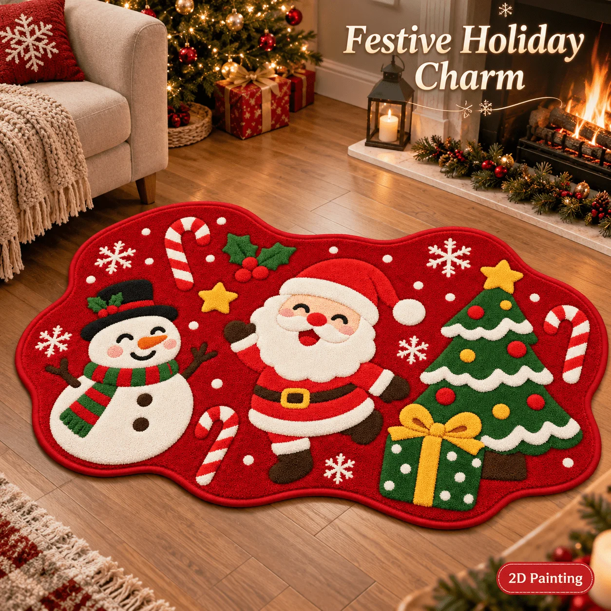 1 Piece of Festive Holiday-Style Mat Suitable for Bedside 2D Flat Floor Mats, Entryway Mats, Living Room, Bedroom, Bathroom, Kitchen, Balcony, Machine Washable, Non-Slip, Dust-Proof, Wear-Resistant, Easy to Maintain, Thick, Soft, Comfortable, Modern Home Decor, Bedroom and Bathroom Decorative Carpet, Housewarming Gift, Holiday Birthday Gift, Moving Gift, and Other Occasions.