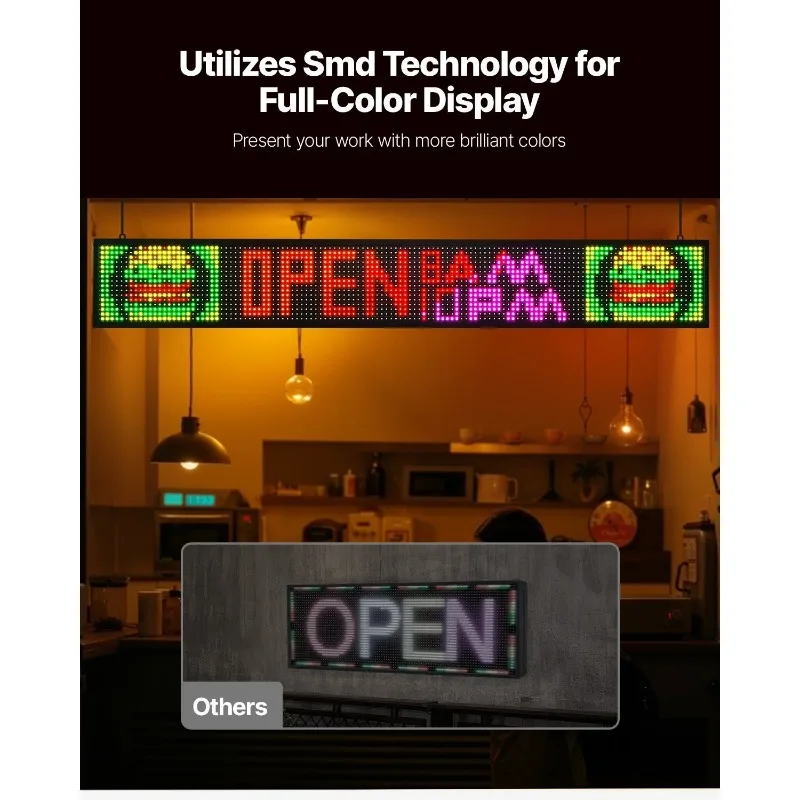 

Программируемая светодиодная вывеска 52x8 дюймов, цифровая прокрутка дисплея P10, полноцветная