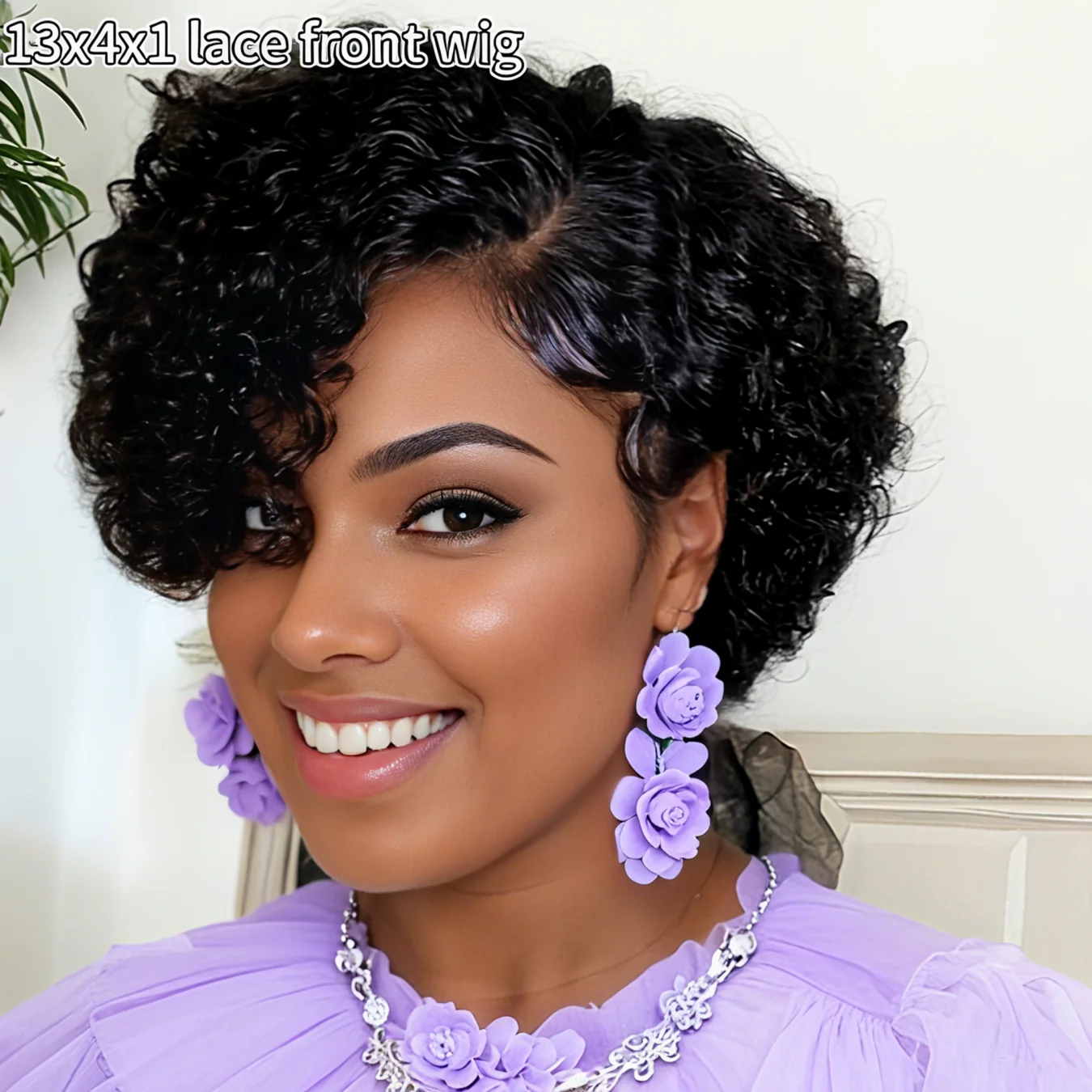 Pixie Cut Wig Human Hair Water Wave Wig 13x4x1 Lace Front Wigs Short Curly Natural Wigs for Woman image 2