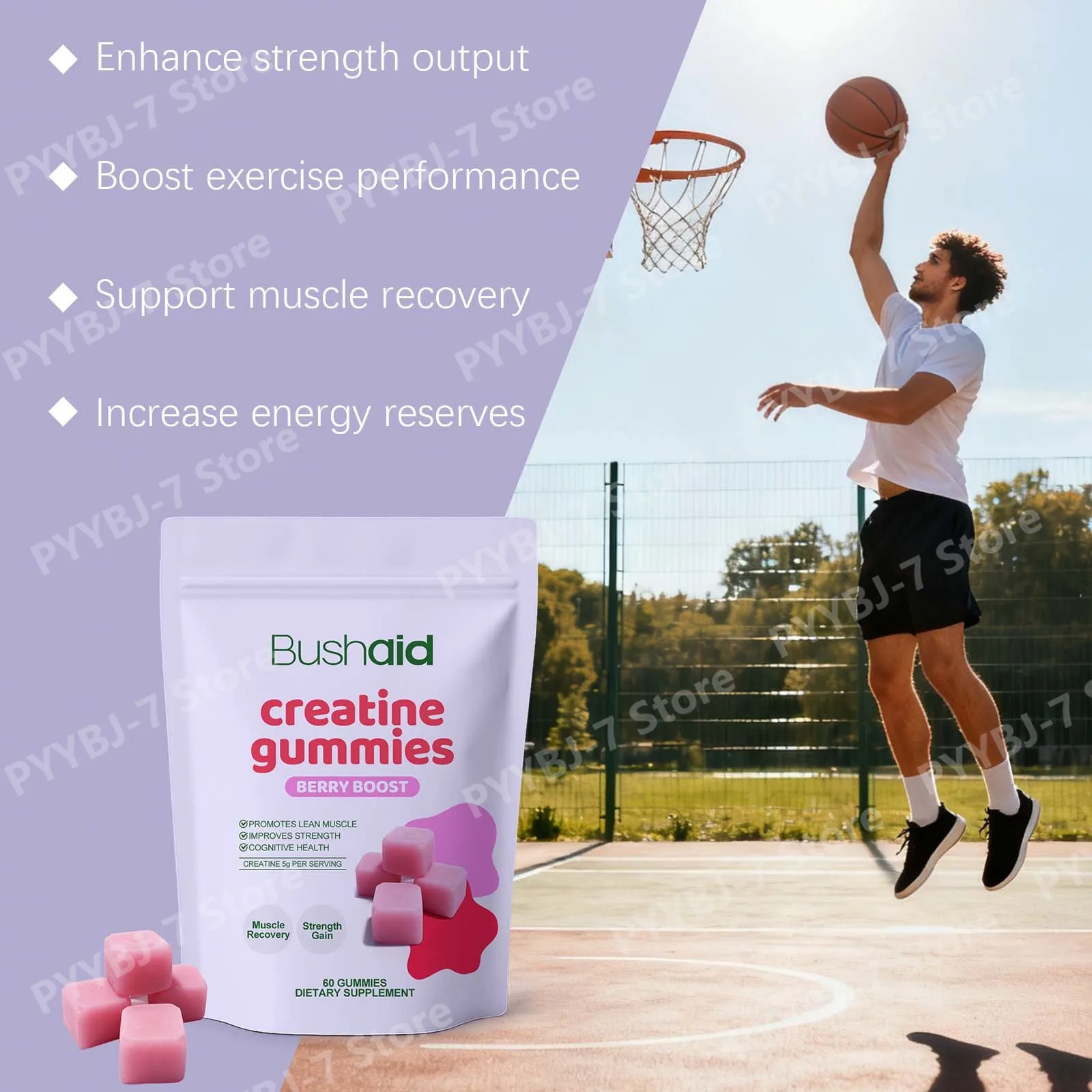 Berry Creatine Gummies Serving Monohydrate Chewable Supplement Easy Daily Intake Muscle Recovery Strength Support Muscle Growth