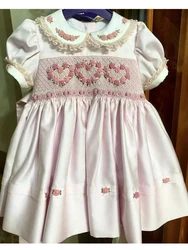 0-6Y Baby Girl Summer Pink Flower Smocked Turkish Vintage Princess Dress for Birthday Holiday Easter Photography Eid