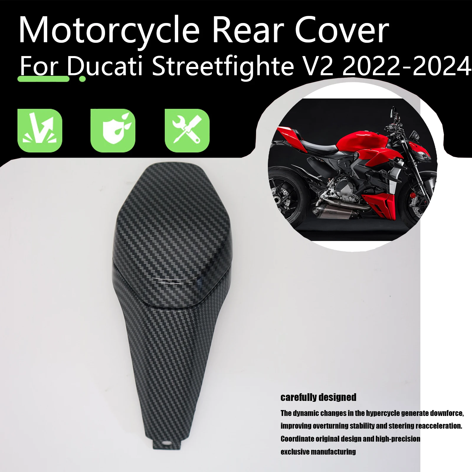 Motorcycle Carbon Fiber For Ducati Streetfighte V2 v2 2022 2023 2024 Rear Hump Tail Seat Cover Fairing Kit ABS Carbon Fiber