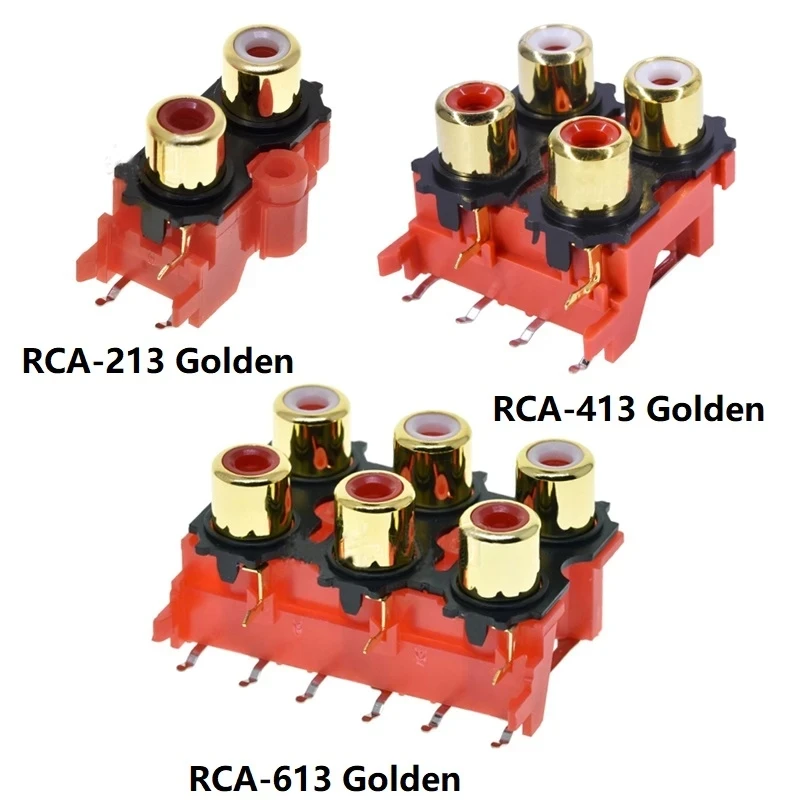 2PCS PCB Mounting Stereo Audio Video Jack RCA Female Connector Two Hole RCA-213 W+R Four Hole RCA-413 Six Hole RCA-613 Golden