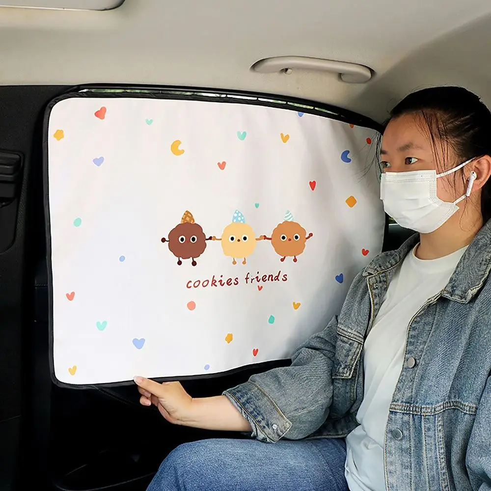 Embedded Rail Car Curtains Love Bear Printed Heat Insulation Auto Window Privacy Divider Car Insulated Sunscreens