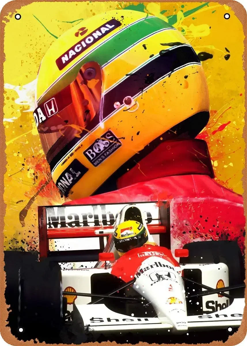 Fanzi Vintage Look Metal Sign  Formula 1 Alternative Poster Ayrton Senna Legend F8