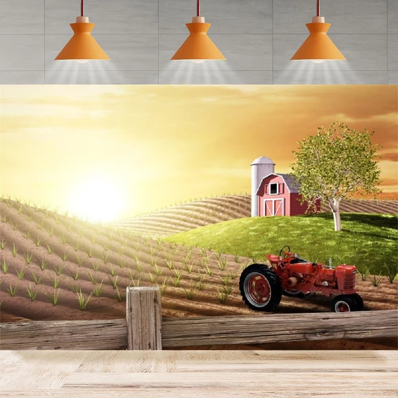 Photography Background Morning Farm Sunrise Country Hills Farmland Truck Rural Farming Barn Tractor Party Backdrop Wall Banner