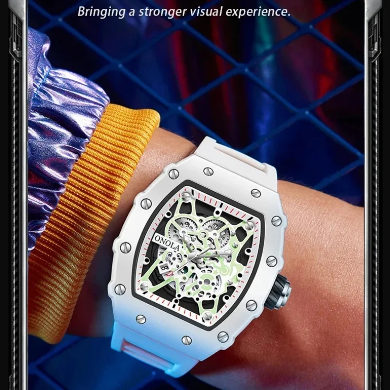 ONOLA 3827W Fashion Quartz Men's Watch Complete Calendar Silicone Strap Waterproof Quartz Watches for Men Relogio Masculino