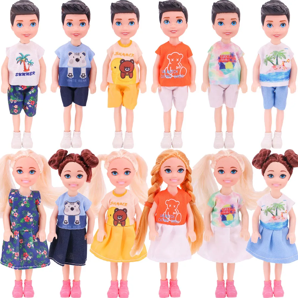 2 PCS/Set Kawaii Doll Clothes for 14cm Kelly Doll Male Boy's Doll Girls Couple Suit Cute Animal Print Family Clothing,Kids Toy