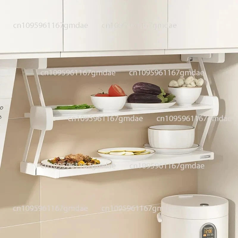 Kitchen vegetable rack hanging cabinet pull-down folding rack stainless steel multi-layer kitchen vegetable storage rack