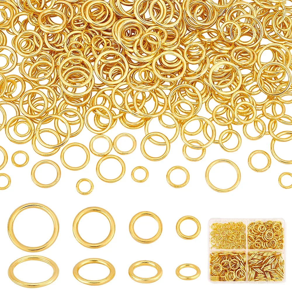 360pcs 4 Sizes Closed Jumps Rings 6/8/10/12mm Brass Soldered Jump Rings 16~18 Gauge Golden Round Rings Chainmail Rings Jewelry