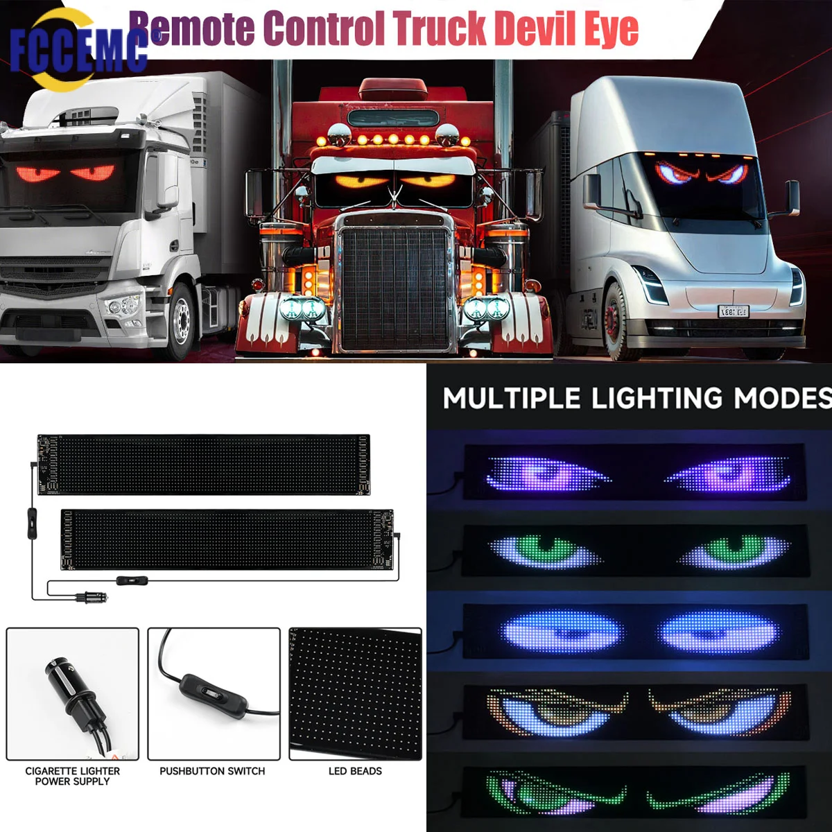 

2in1 Large Screen Car Devil Eye LED Matrix Pixel Panel Remote APP Control Soft Foldable Lighting Graffiti Scrolling Text Board