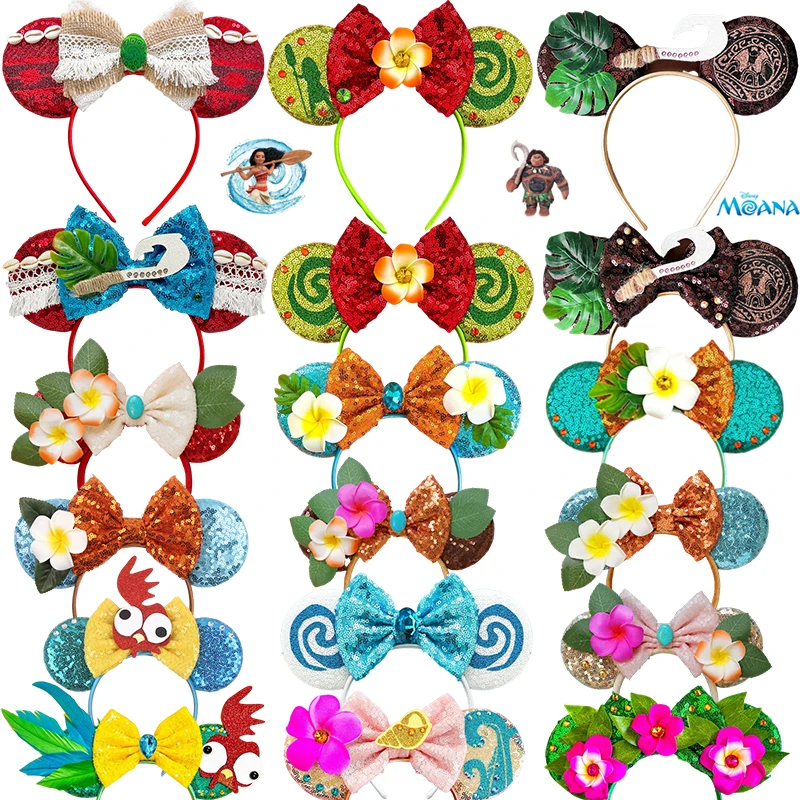 Cute Maui Hook Head Accessories Women Flowers Mickey Mouse Ears Headband Girl DIY Disney Moana Hair Bands for Kids Carnival Gift