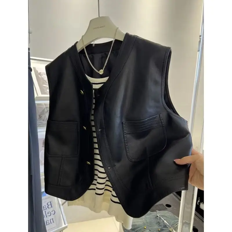 

Leather Vest Women's Short Style 2025 Autumn Outfit New Style Wearing Motorcycle Suit Sleeveless Jacket Top Trendy