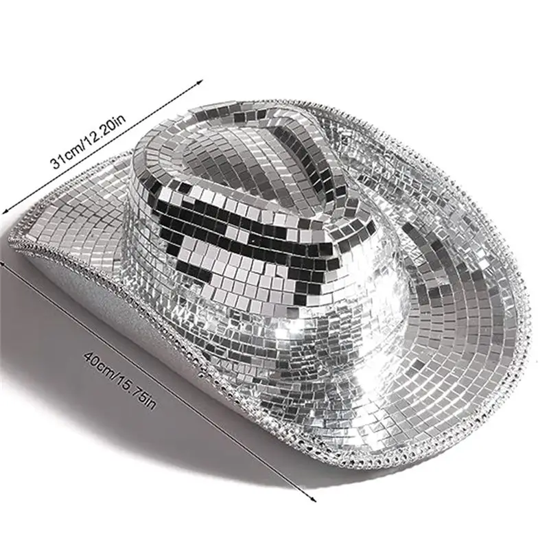 

【ФИТИНГ!】Кляпа с диско-шаром, блестящая космическая ковбойская шляпа с блестками, зеркальная шаровая шляпа для женщин и мужчин, аксессуары для вечеринок