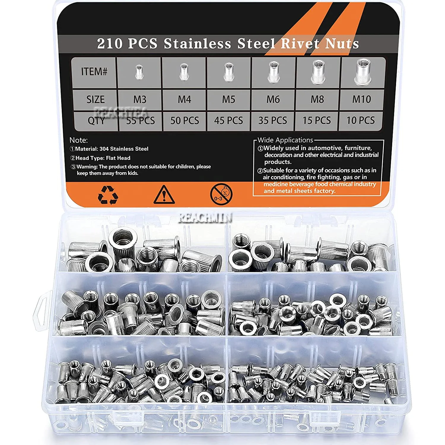 

210/185/80pcs Box Carbon Steel M4 M5 M6 M8 M10 M12 Rivet Nutsert Flat Head Nut Set Multi-size Hardware Rivet Nut Insert