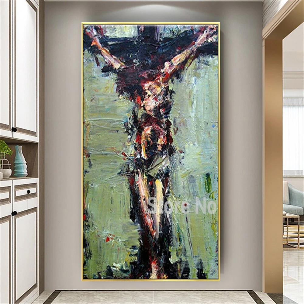 High Quality Pure Hand Texture Christian Catholic Church Oil Painting On Canvas Wall Art Mural Jesus On The Cross Easter Gift