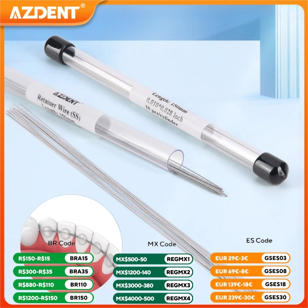 10PCS/Pack AZDENT Dental Orthodontic Lingual Retainer Wire Flat Straight Twist Wires Stainless Steel 15cm Materiały stomatologiczne