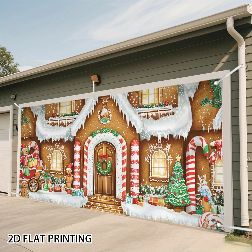 

Merry Christmas Gingerbread House and Snow Tree Background Fabric - Multifunctional Polyester Party Decoration